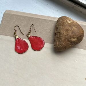 Gold Plated Natural Rose Petal Dangle Earrings